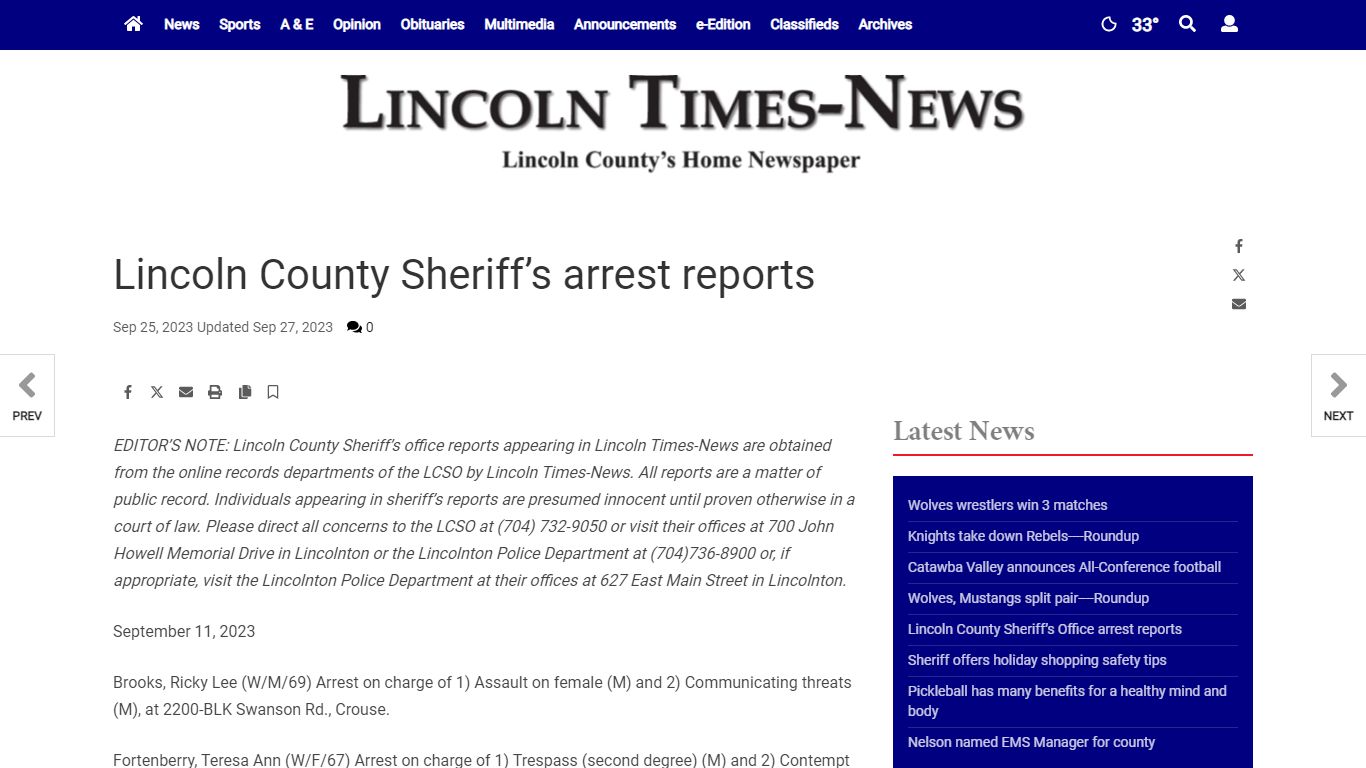 Lincoln County Sheriff’s arrest reports - News